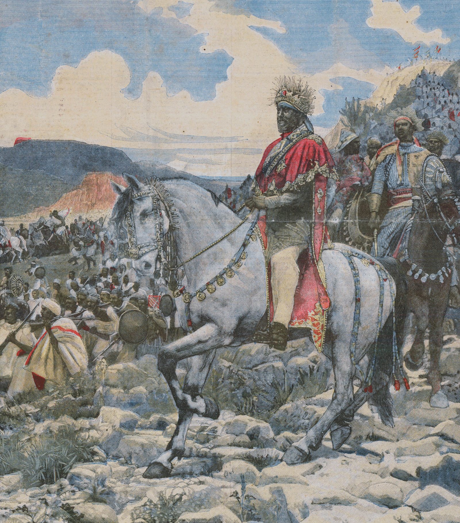 Ethiopian forces overwhelming Italian troops in the mountains at Adwa