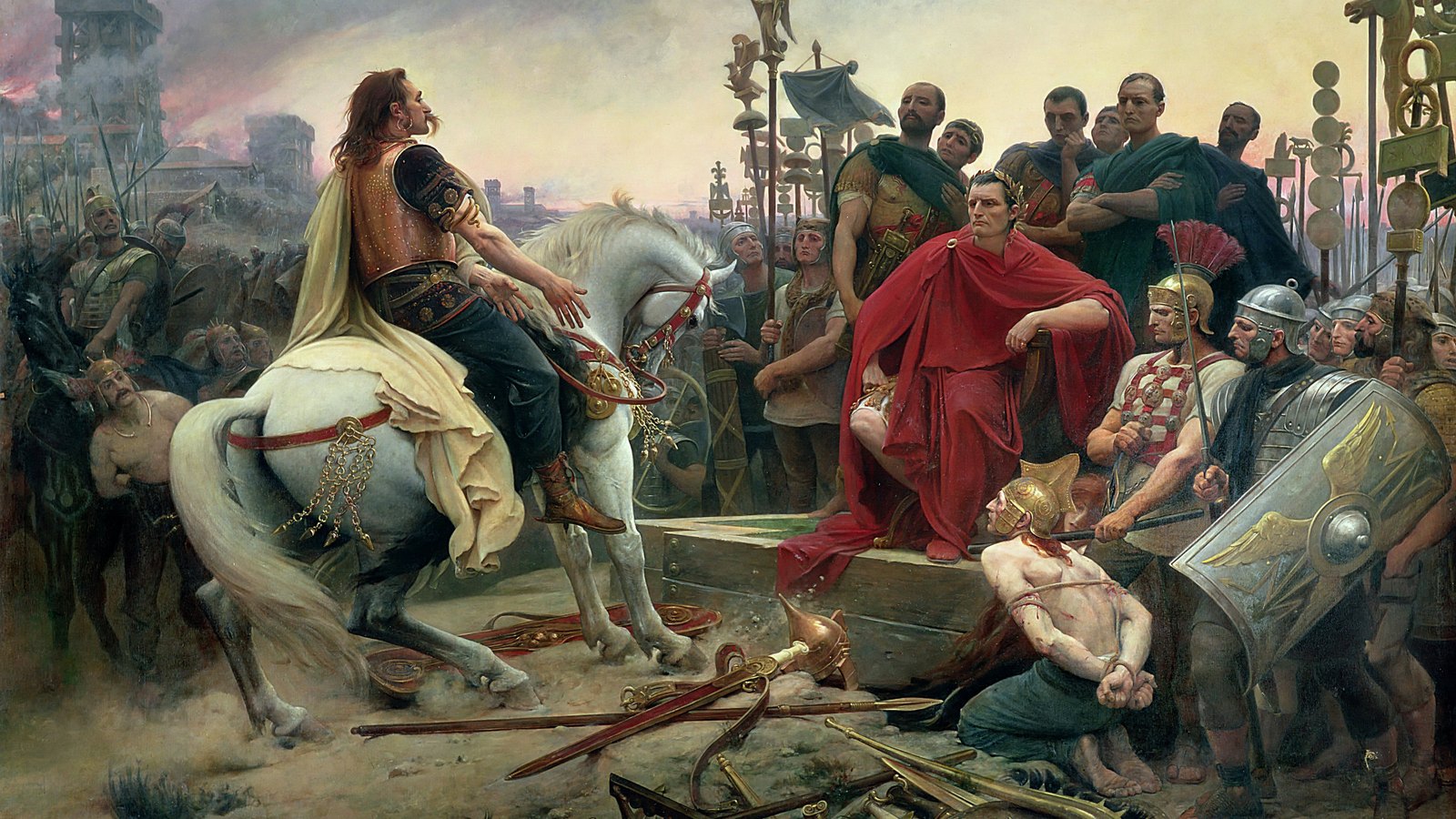 Julius Caesar receiving the surrender of Vercingetorix after Alesia, the Roman general and statesman