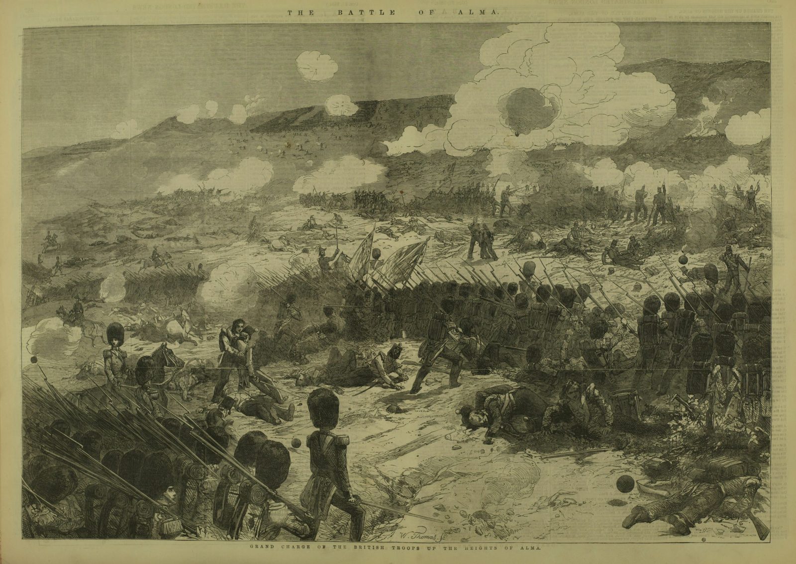 Brytyjska gwardia szturmująca wzgórza nad rzeką Almą, 1854