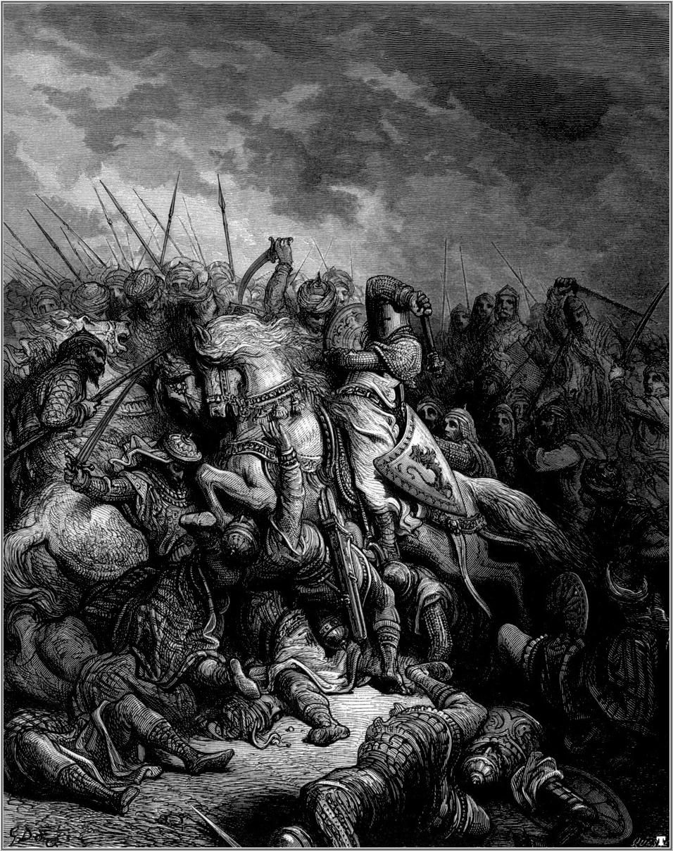 Richard the Lionheart and Saladin at the Battle of Arsuf, engraving by Gustave Dore