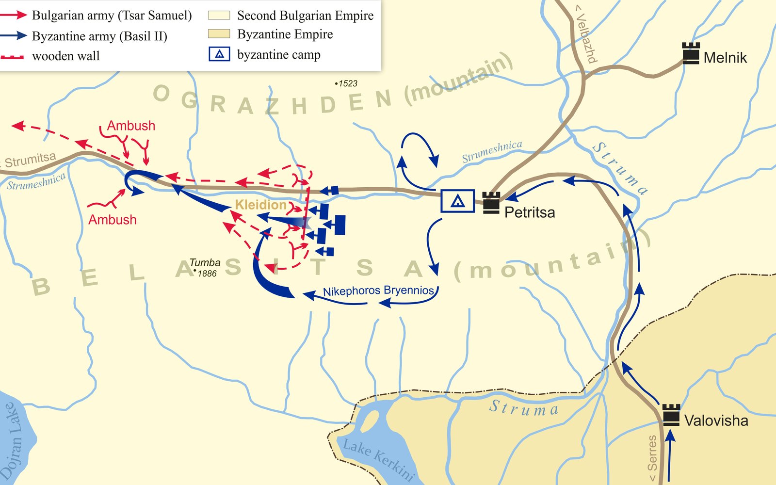 A medieval miniature of the Battle of Kleidion between the Byzantines and Bulgarians