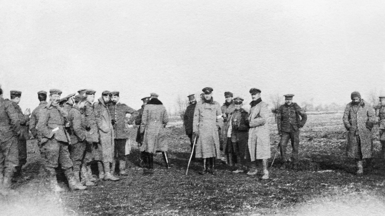British and German soldiers meeting in no man's land during the Christmas truce of 1914