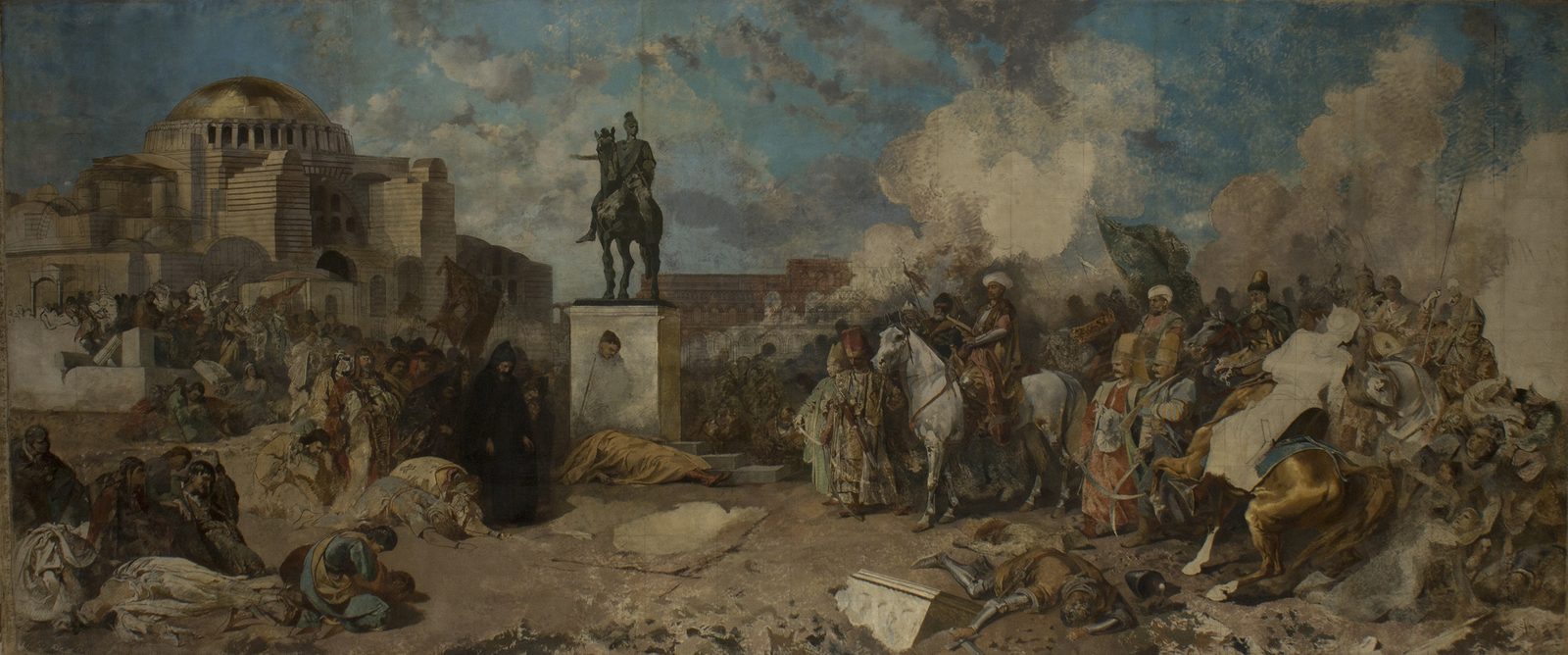 The walls of Constantinople under bombardment in 1453