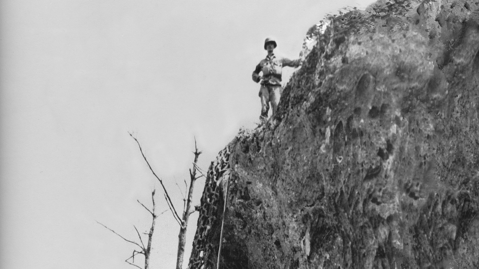 Desmond Doss on top of the Maeda Escarpment on Okinawa, 1945