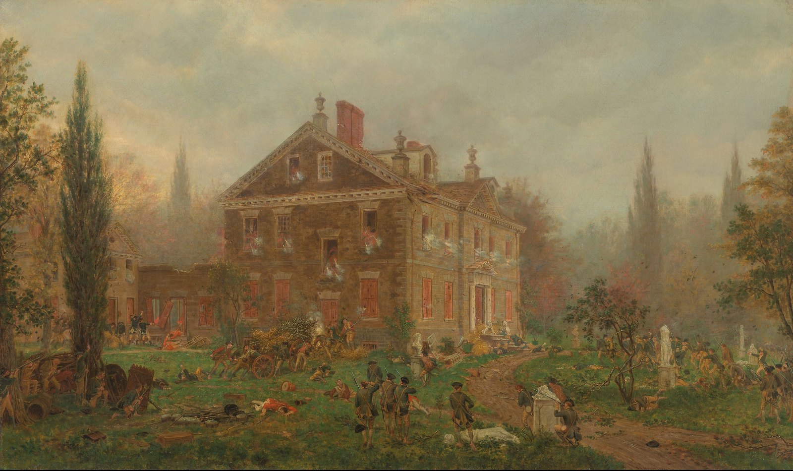 American troops attacking the Chew House at the Battle of Germantown, 1777