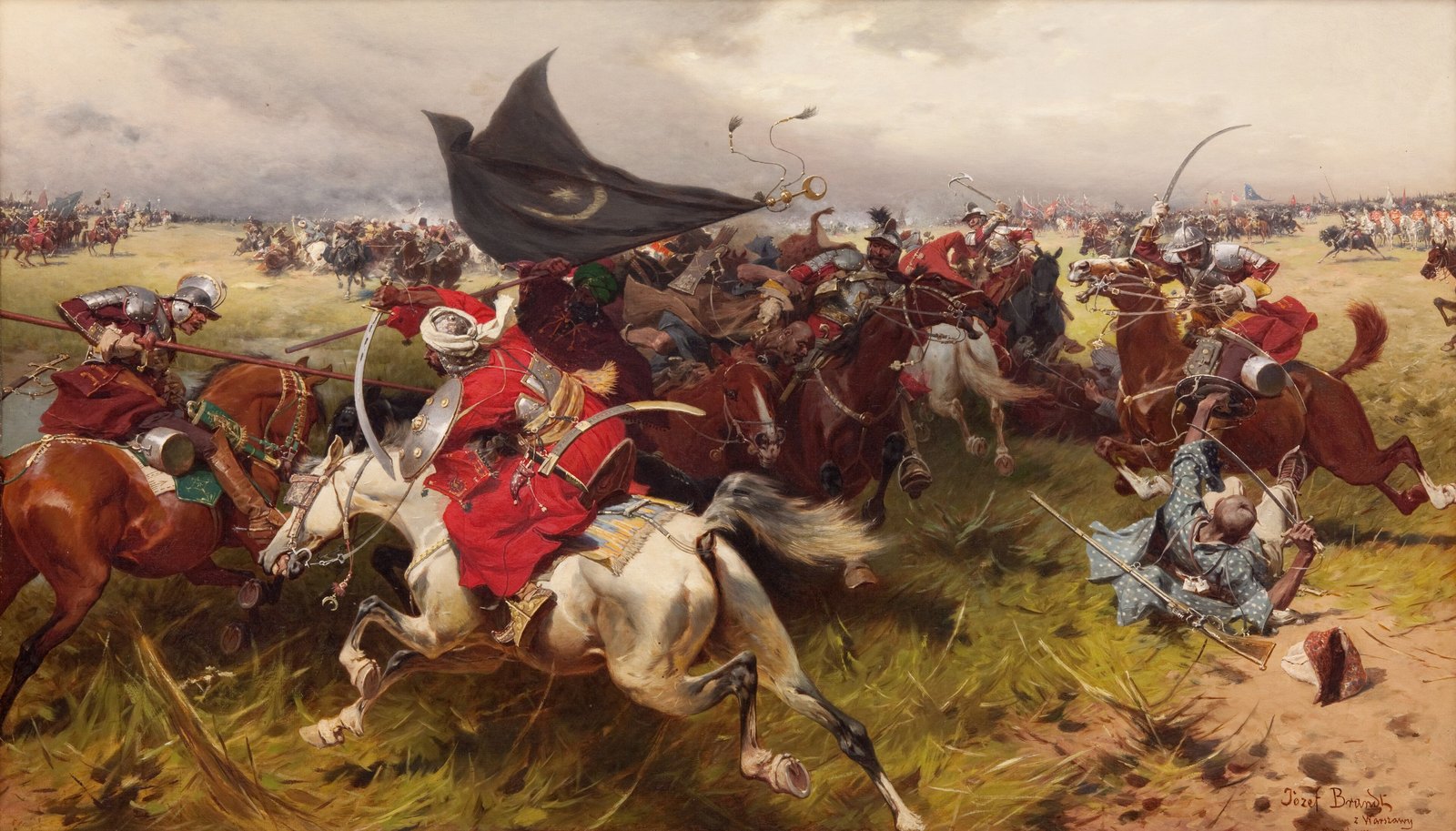 Józef Brandt painting of Polish horsemen fighting Ottoman riders for a green standard on the steppe