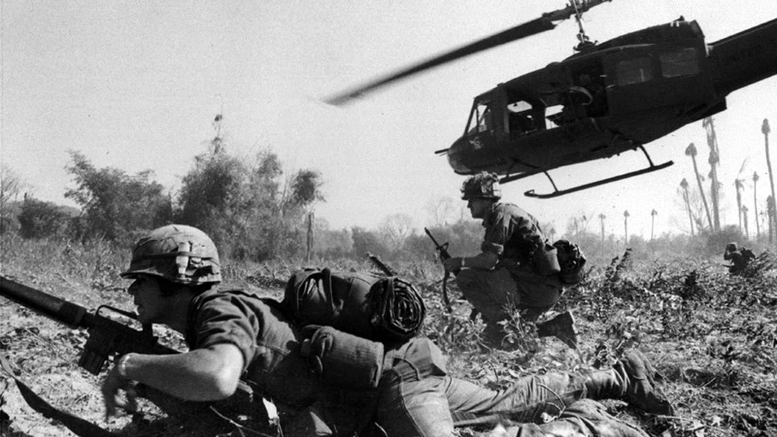 A US Army helicopter at a landing zone during the Battle of Ia Drang, 1965