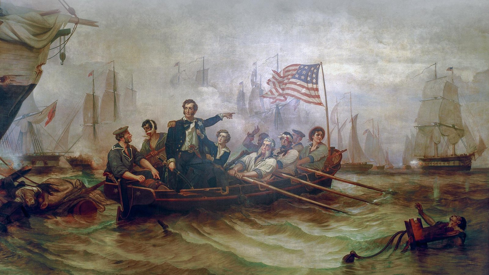 Oliver Hazard Perry transferring between ships at the Battle of Lake Erie, painting by William H. Powell
