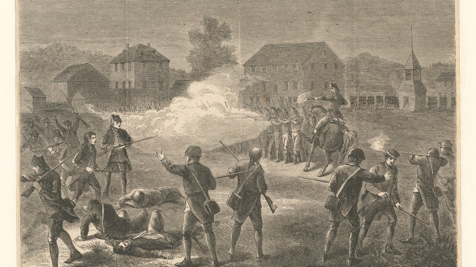 Period depiction of the Battle of Lexington, 19 April 1775