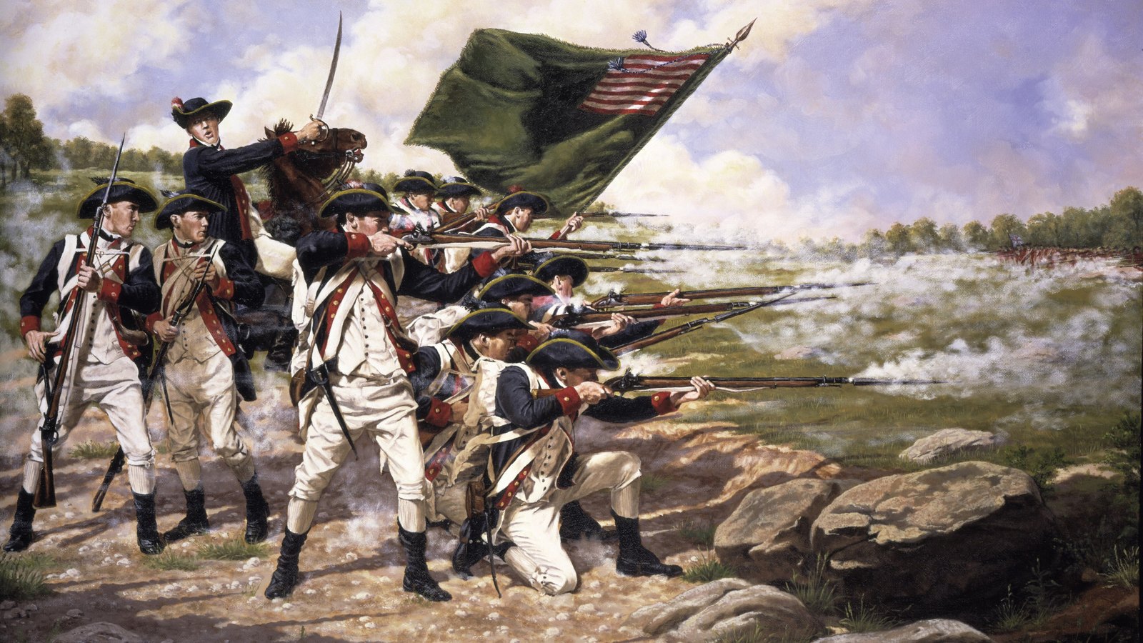 American troops in action at the Battle of Long Island, 1776