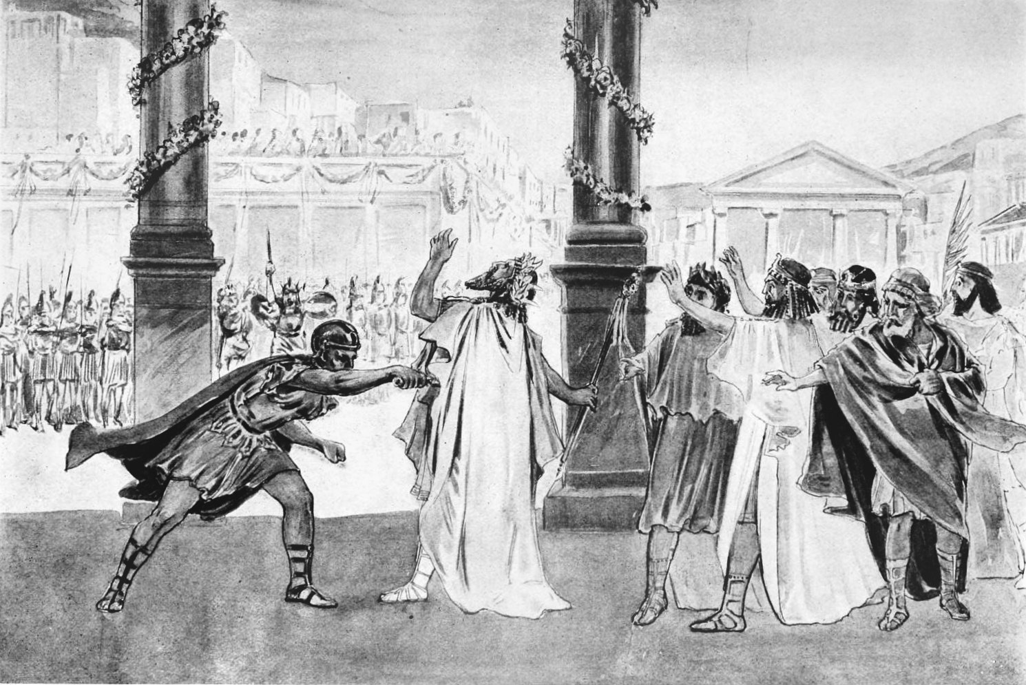 Sztych przedstawiający zabójstwo Filipa II Macedońskiego