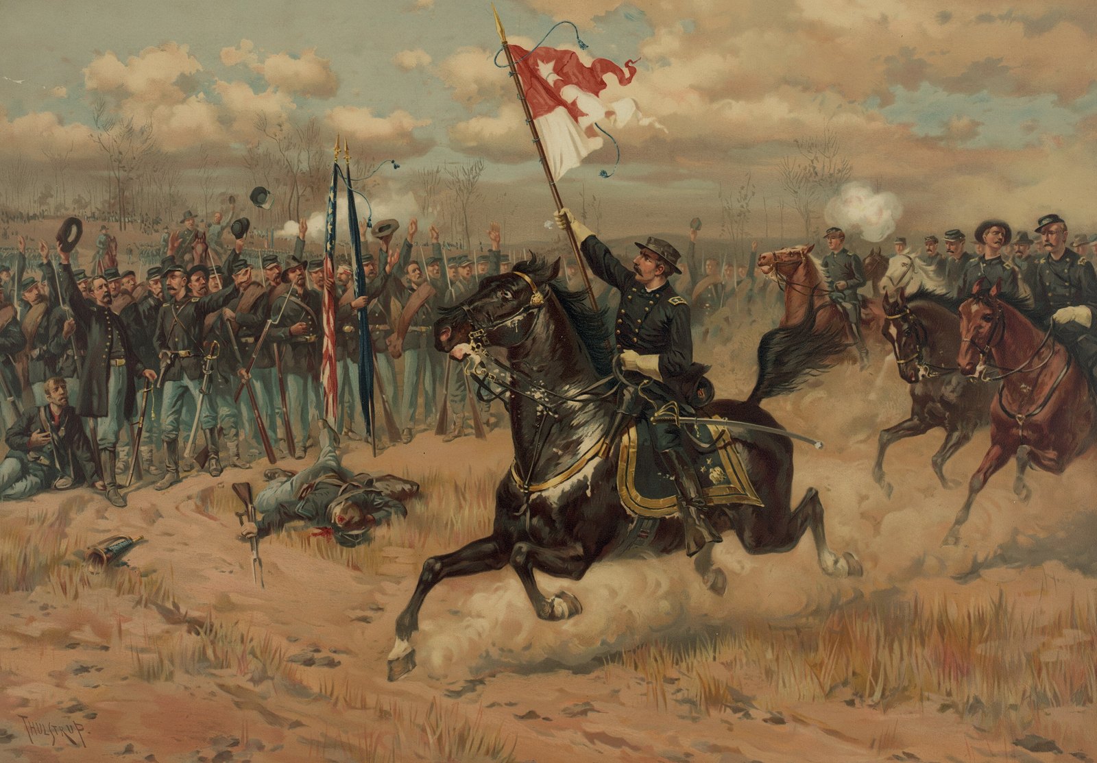 Thure de Thulstrup print of General Sheridan galloping along his cheering lines with a guidon at Cedar Creek