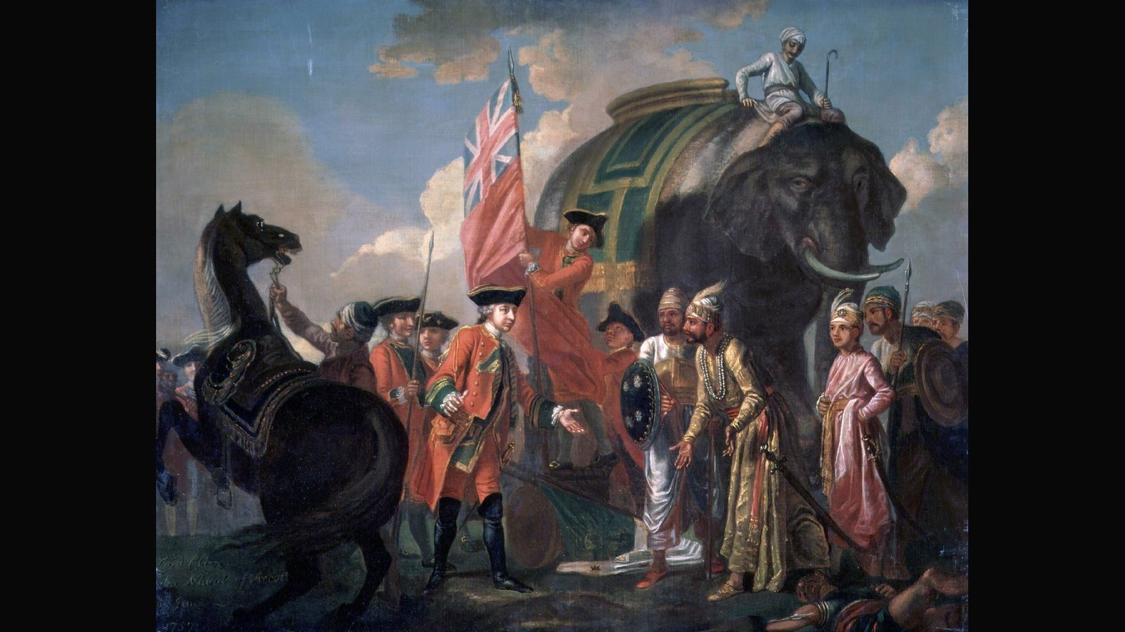 Robert Clive spotyka Mira Dżafara po bitwie pod Plassey, obraz Francisa Haymana
