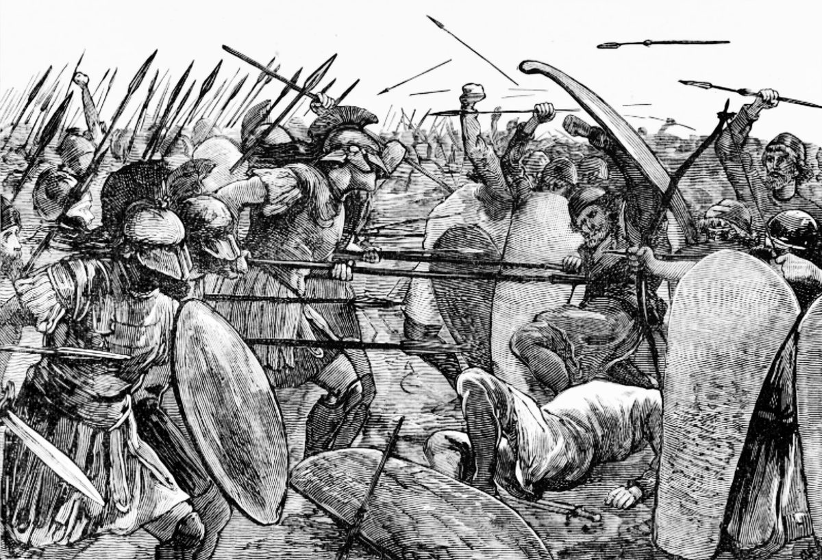 Spartan hoplites at Plataea, from Cassell's Illustrated Universal History (1882)