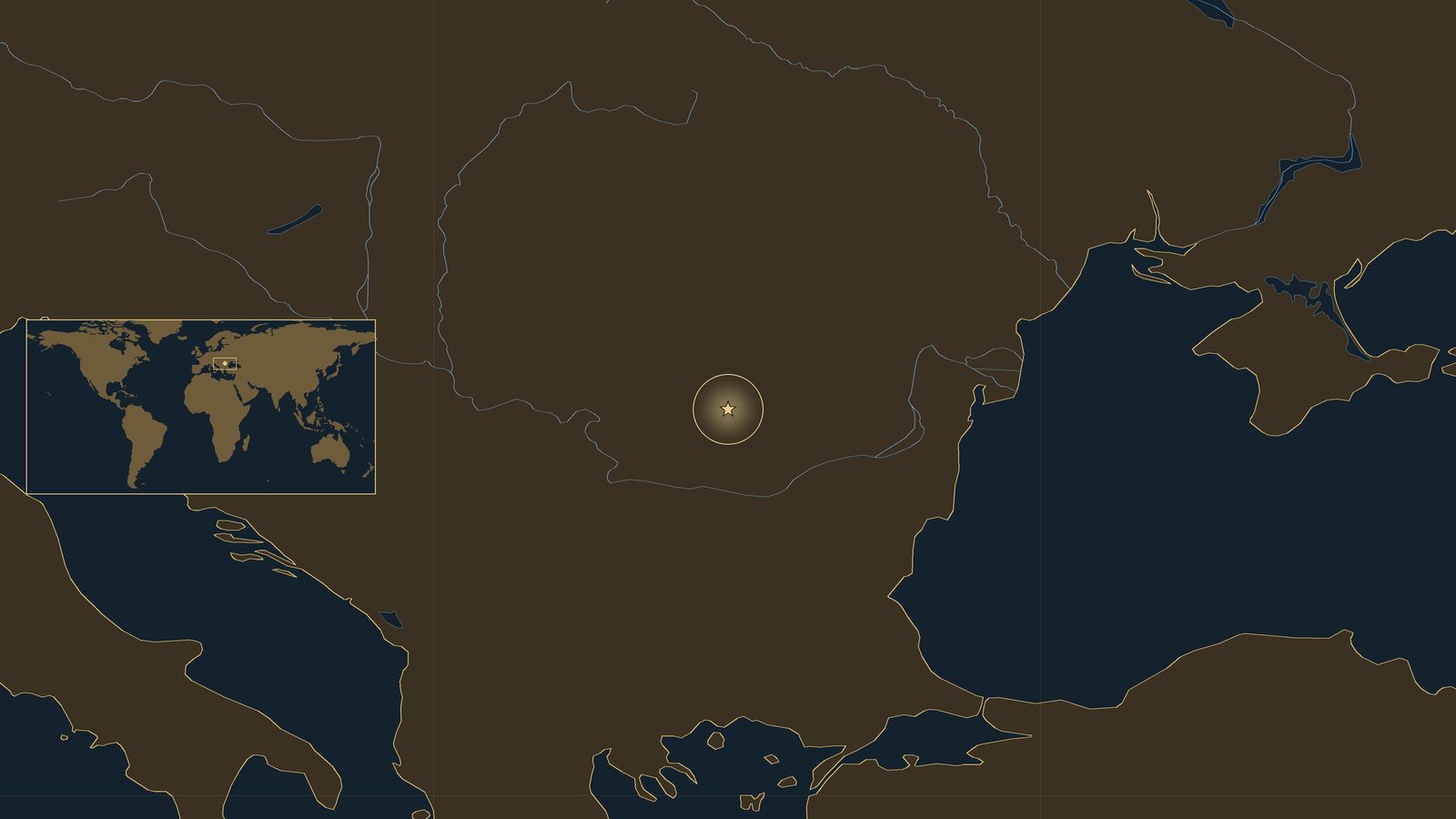 Location map of southeastern Europe with a gold star in Wallachia, north of the lower Danube and south of the Carpathian mountains.