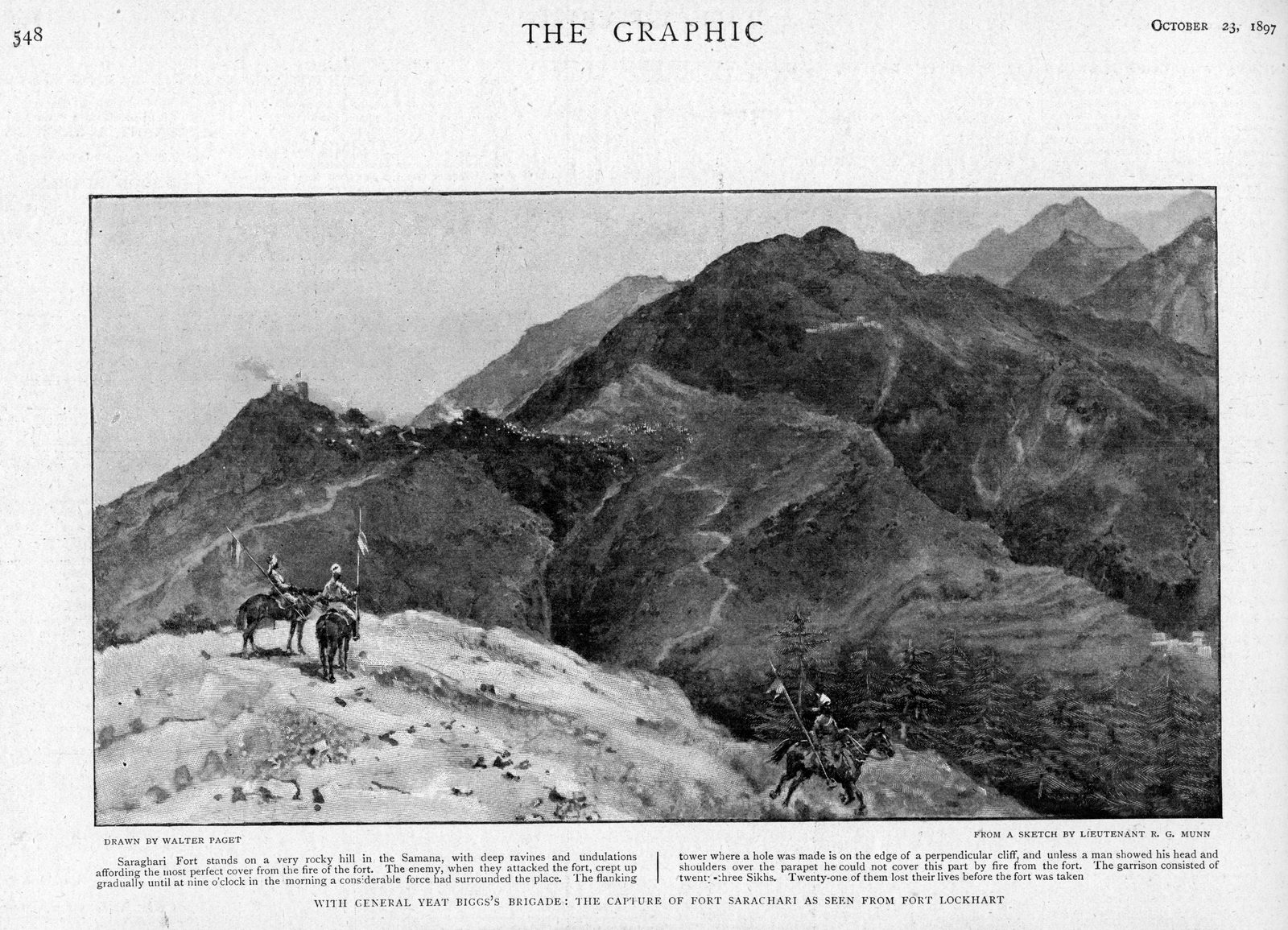 An 1897 illustration of the Saragarhi post under siege