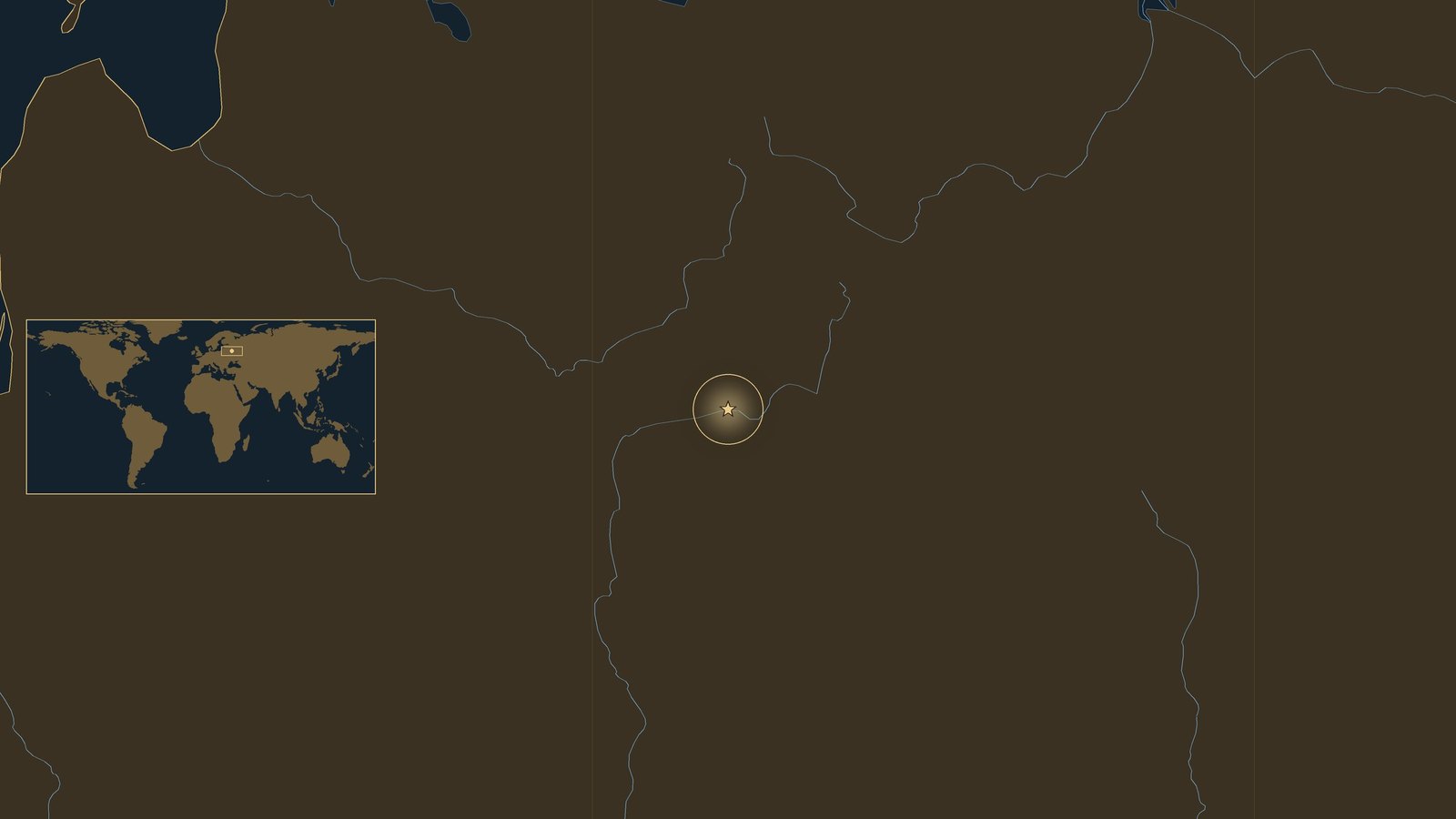 Dark locator map of western Russia and Belarus with a gold star at Smolensk on the upper Dnieper, and a small world map inset.