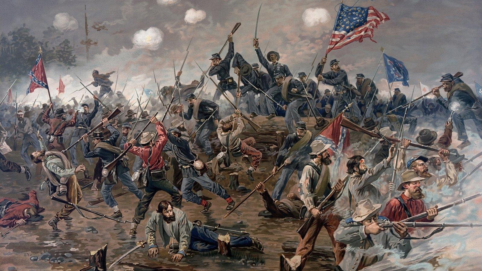 Union assault at the Battle of Spotsylvania Court House, painting by Thure de Thulstrup