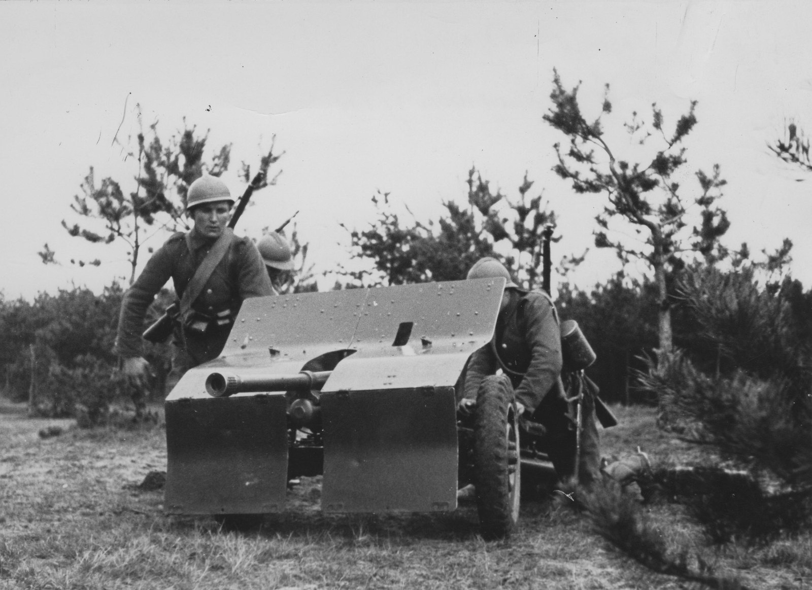 Polish soldiers bring a 37 mm Bofors anti-tank gun into a firing position on exercises in 1939, the gun Poland's defenders used against German armour that September