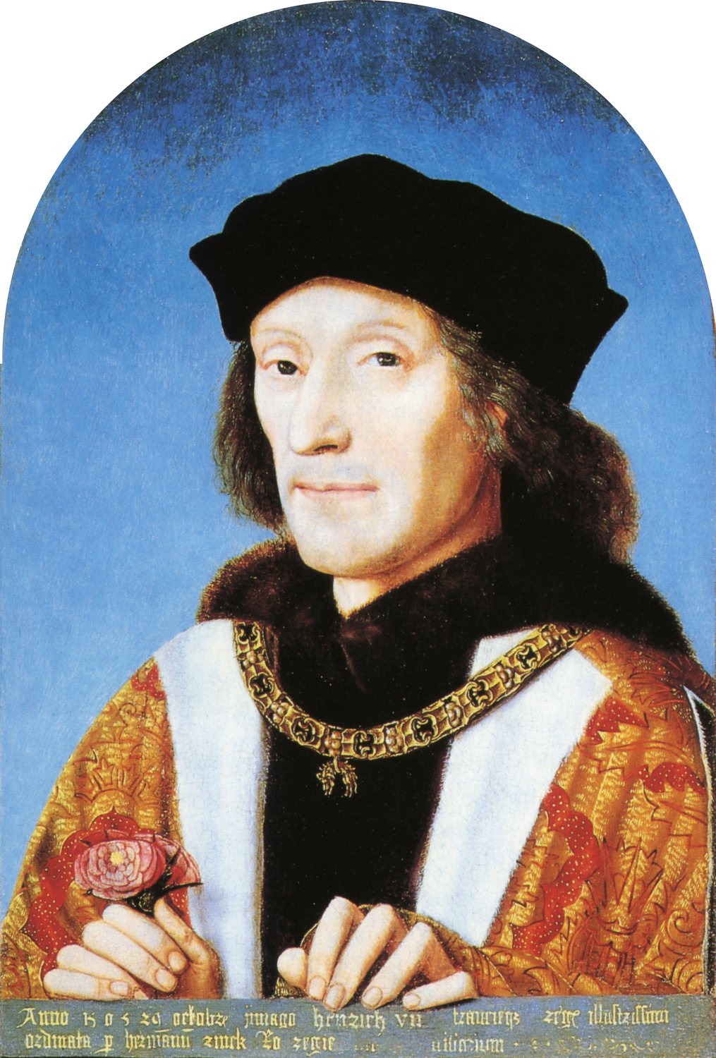 Portret Henryka VII w czarnym kapeluszu, z czerwoną różą w dłoni