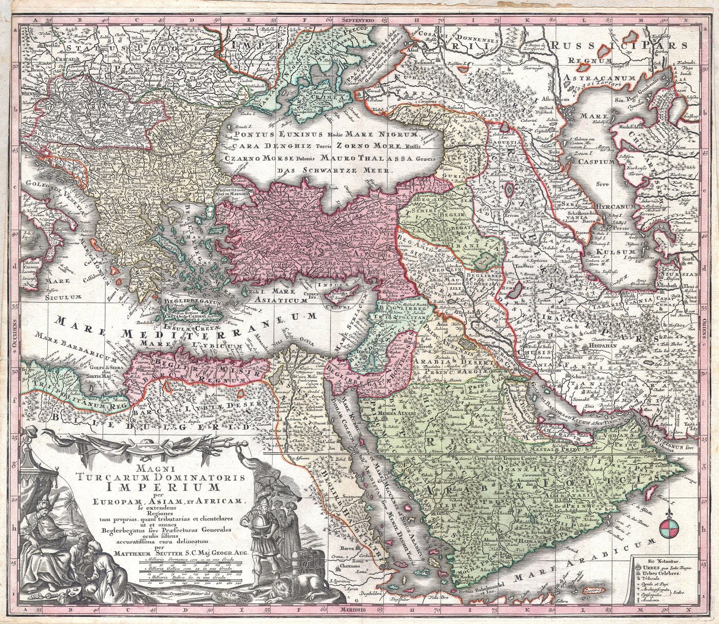 Ręcznie kolorowana XVIII-wieczna mapa Imperium Osmańskiego, Persji i Arabii