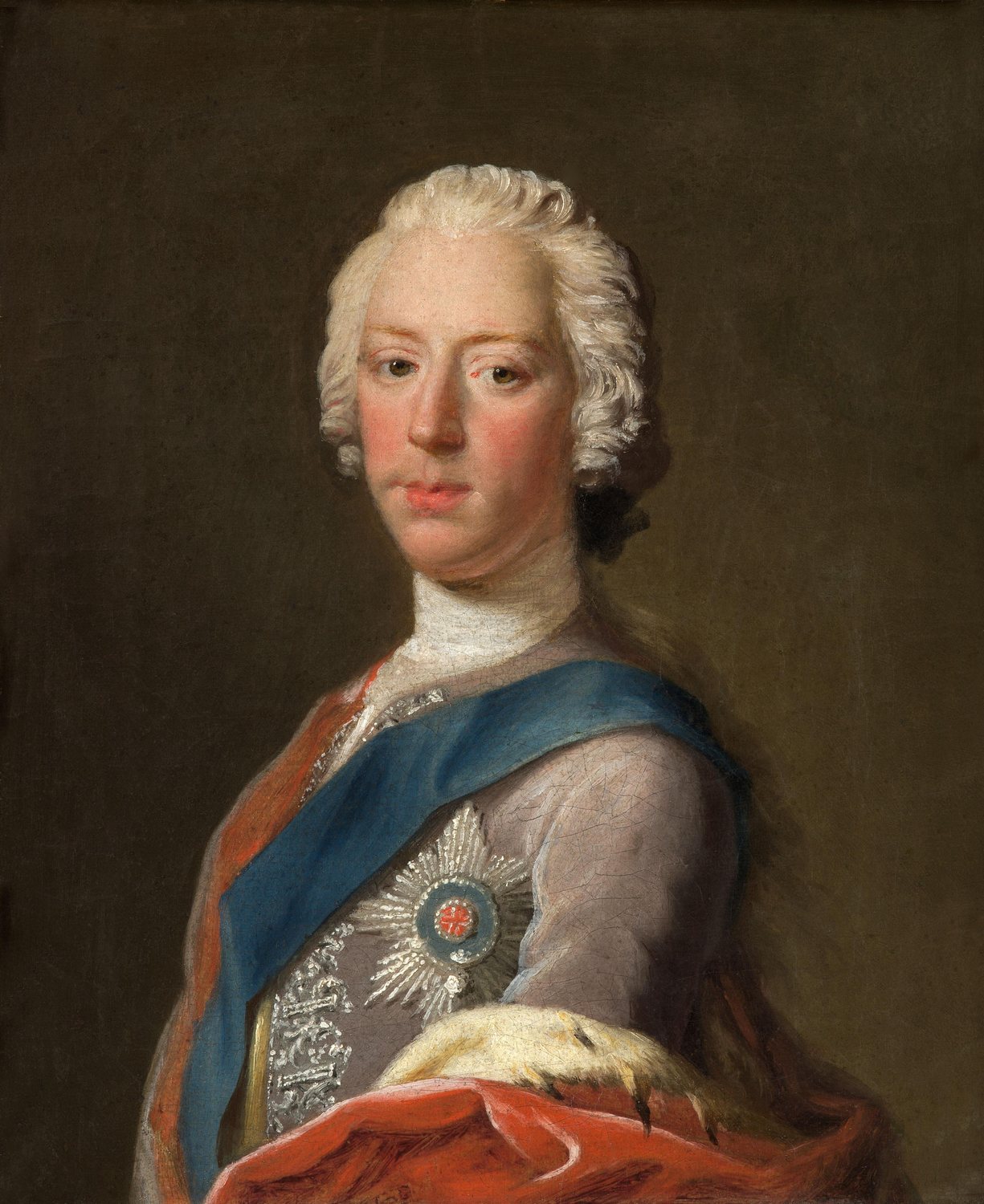 Portrait of a young Charles Edward Stuart in a powdered wig with a blue sash and star