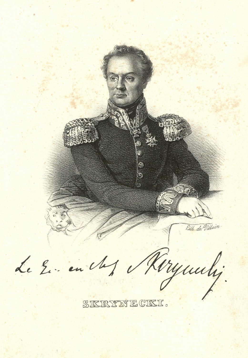 Litograficzny portret generała w mundurze z epoletami