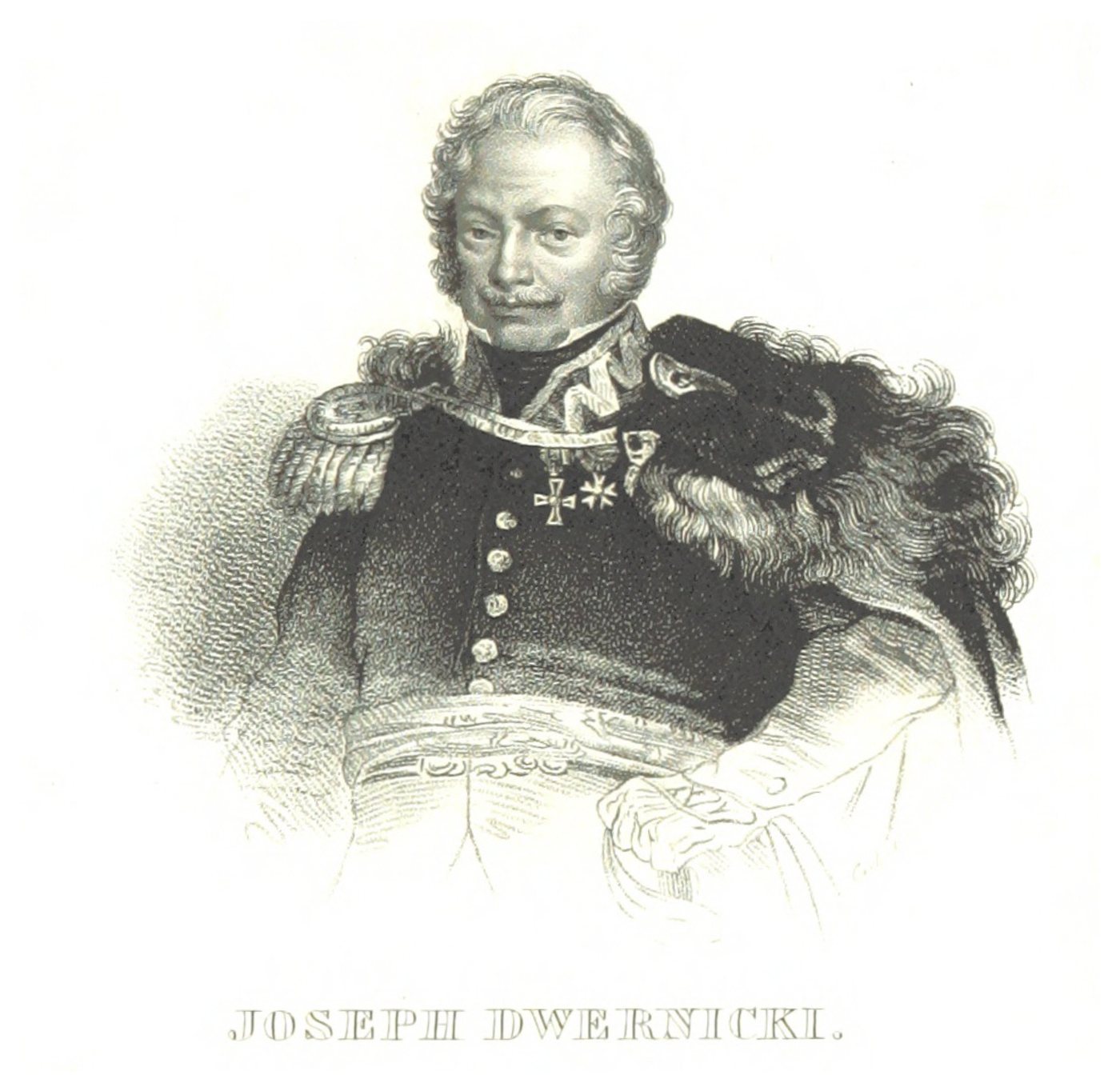 Rytowany portret generała Józefa Dwernickiego w mundurze i płaszczu