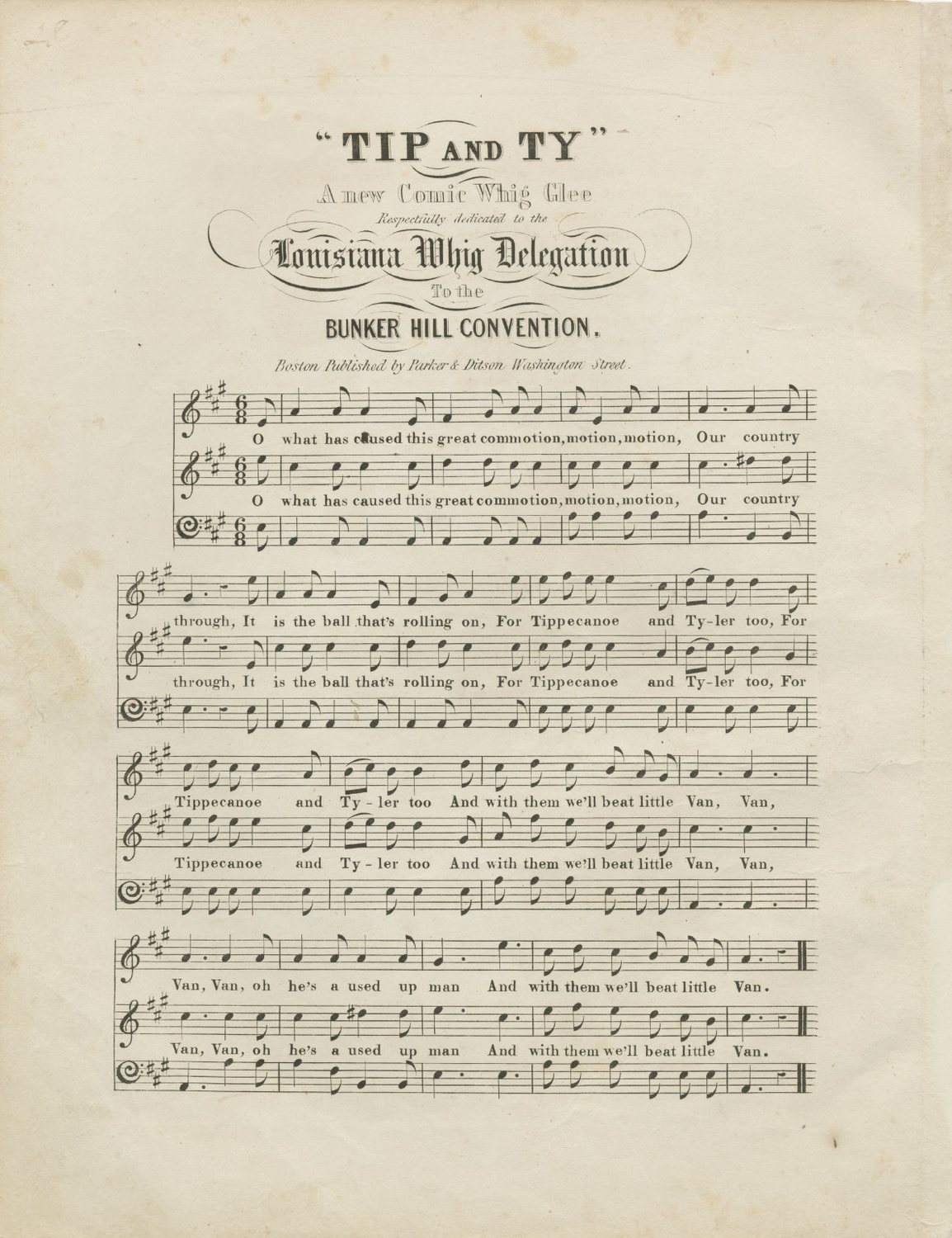 Printed sheet music titled Tip and Ty with several staves of notes and lyrics