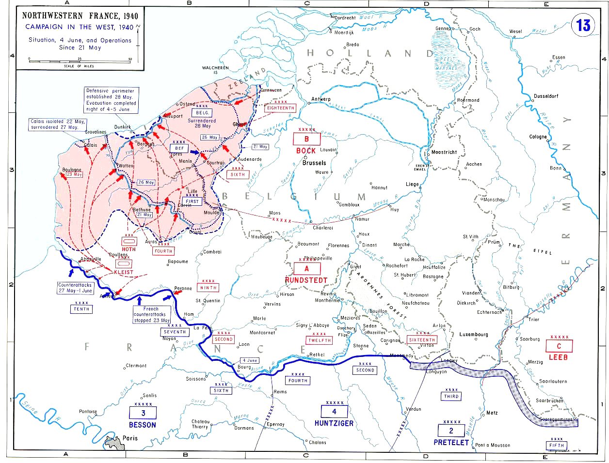 West Point map of the Dunkirk pocket in late May and early June 1940