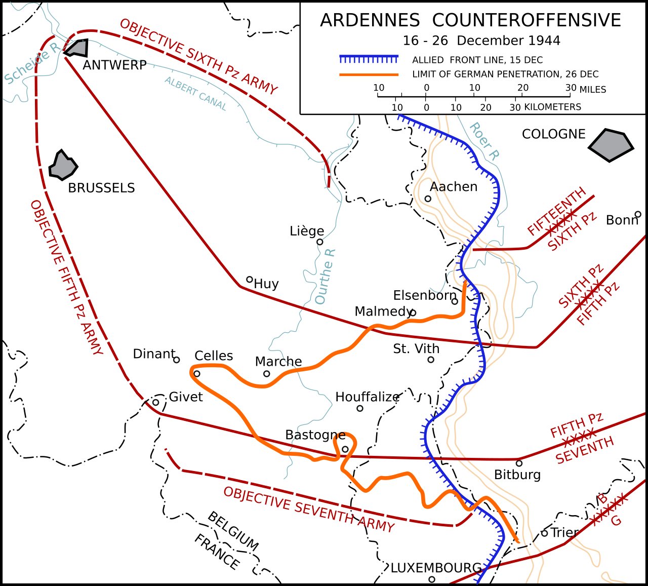 Map of the German salient in the Ardennes in December 1944