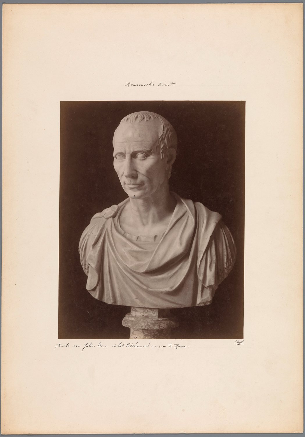 Old photograph of a marble bust of Julius Caesar