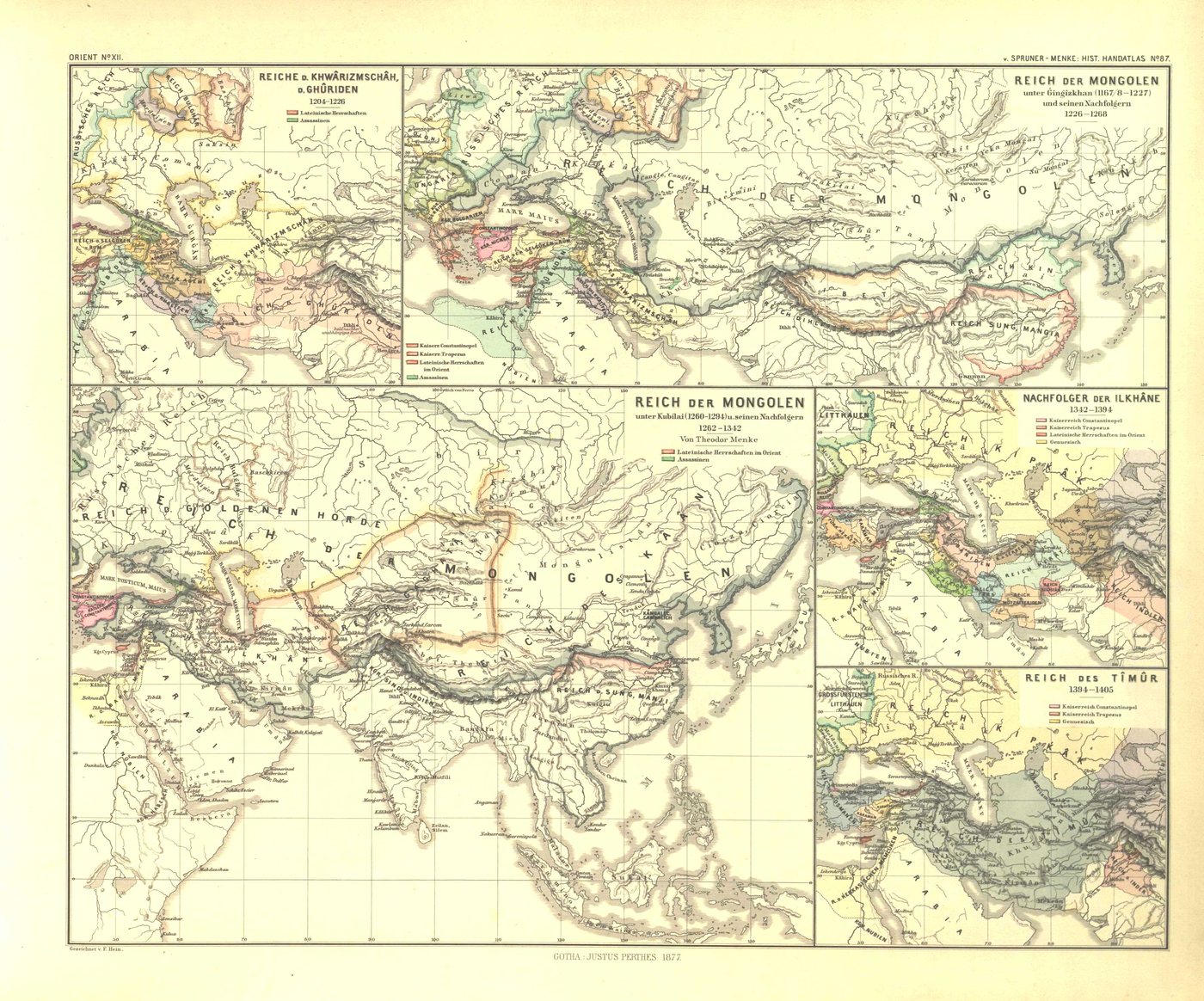 XIX-wieczna plansza atlasu z mapą państw mongolskich w Azji i Europie Wschodniej