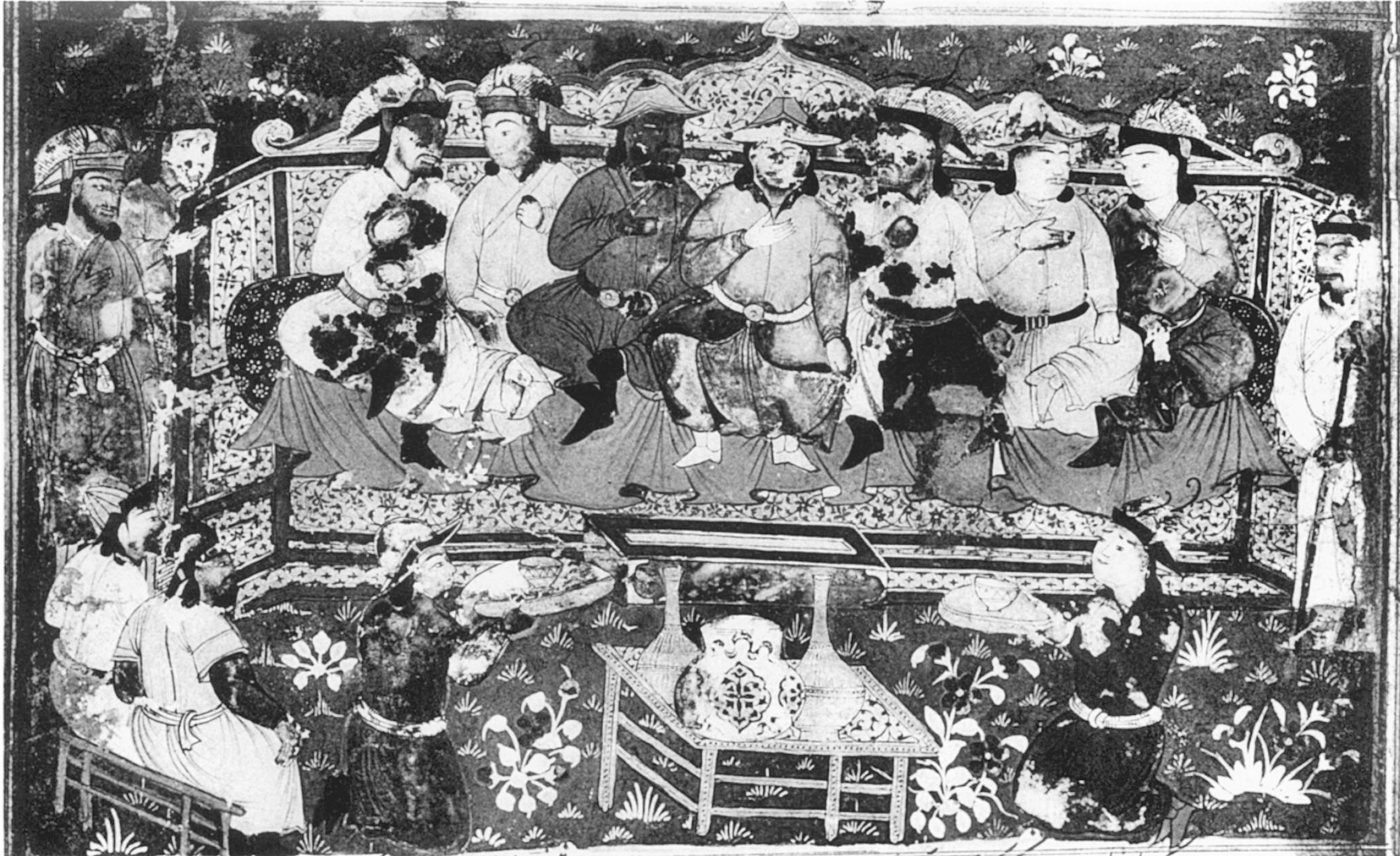 Perska miniatura rękopiśmienna z mongolskimi książętami zasiadającymi na naradzie