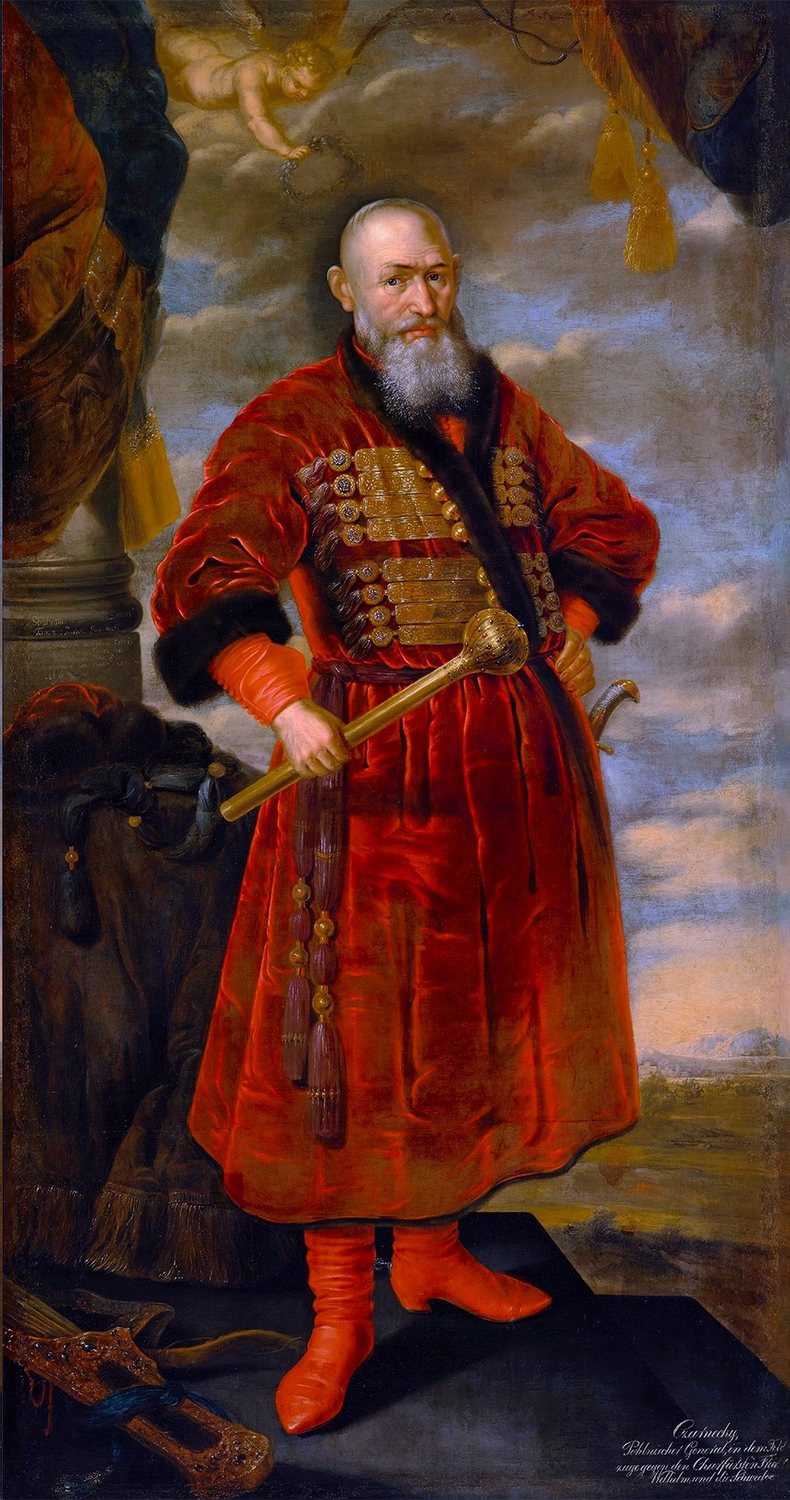Full-length portrait of Stefan Czarniecki in red Polish dress
