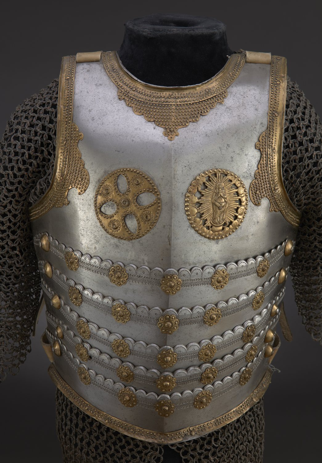 Polished hussar breastplate with brass trim and mail sleeves
