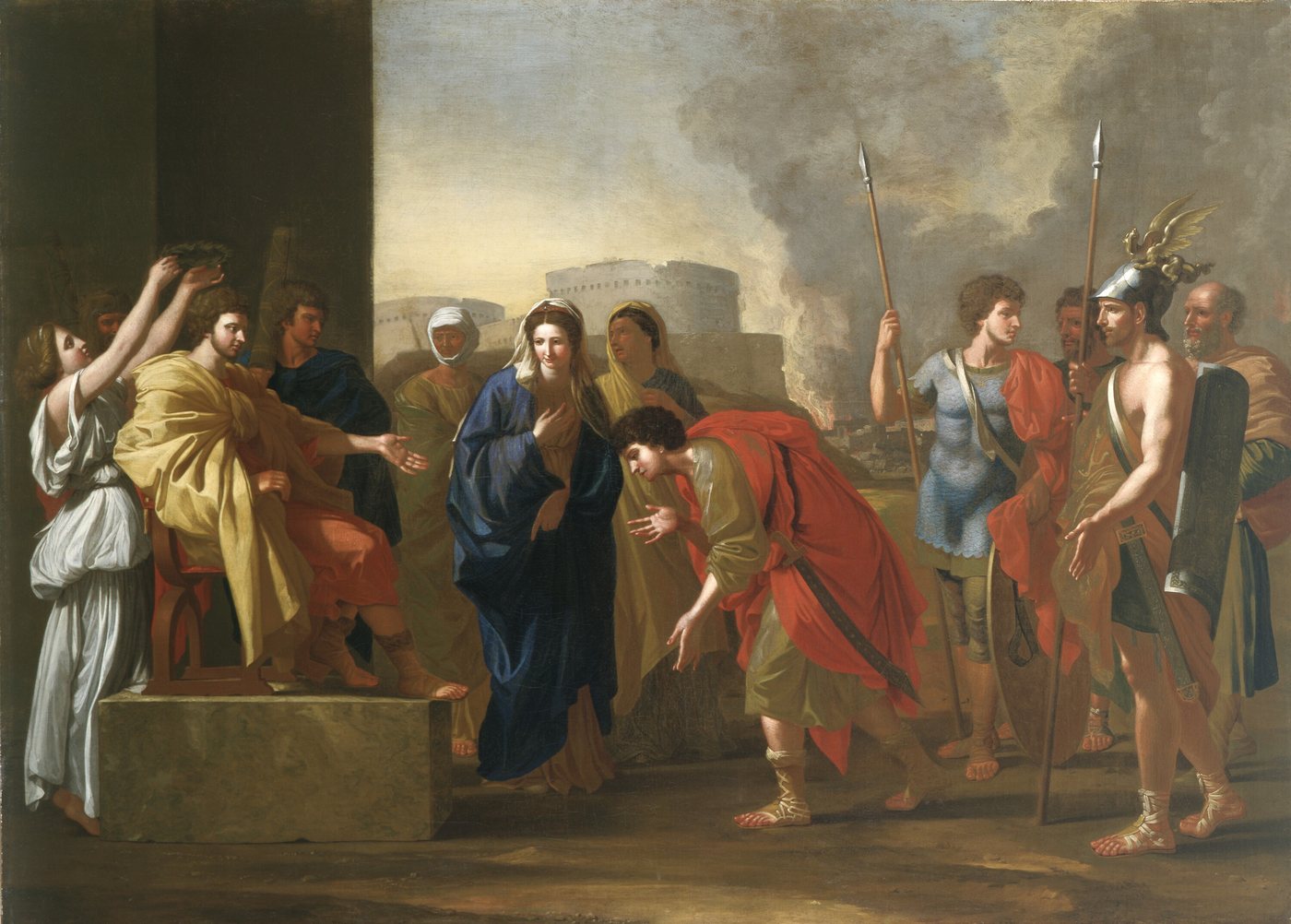 Painting of Scipio enthroned returning a captive woman to her betrothed
