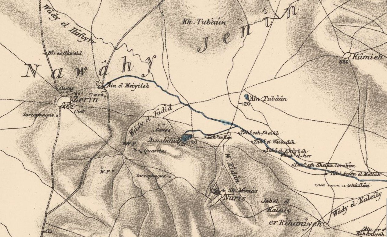 Nineteenth-century survey map of the valley at Ain Jalut