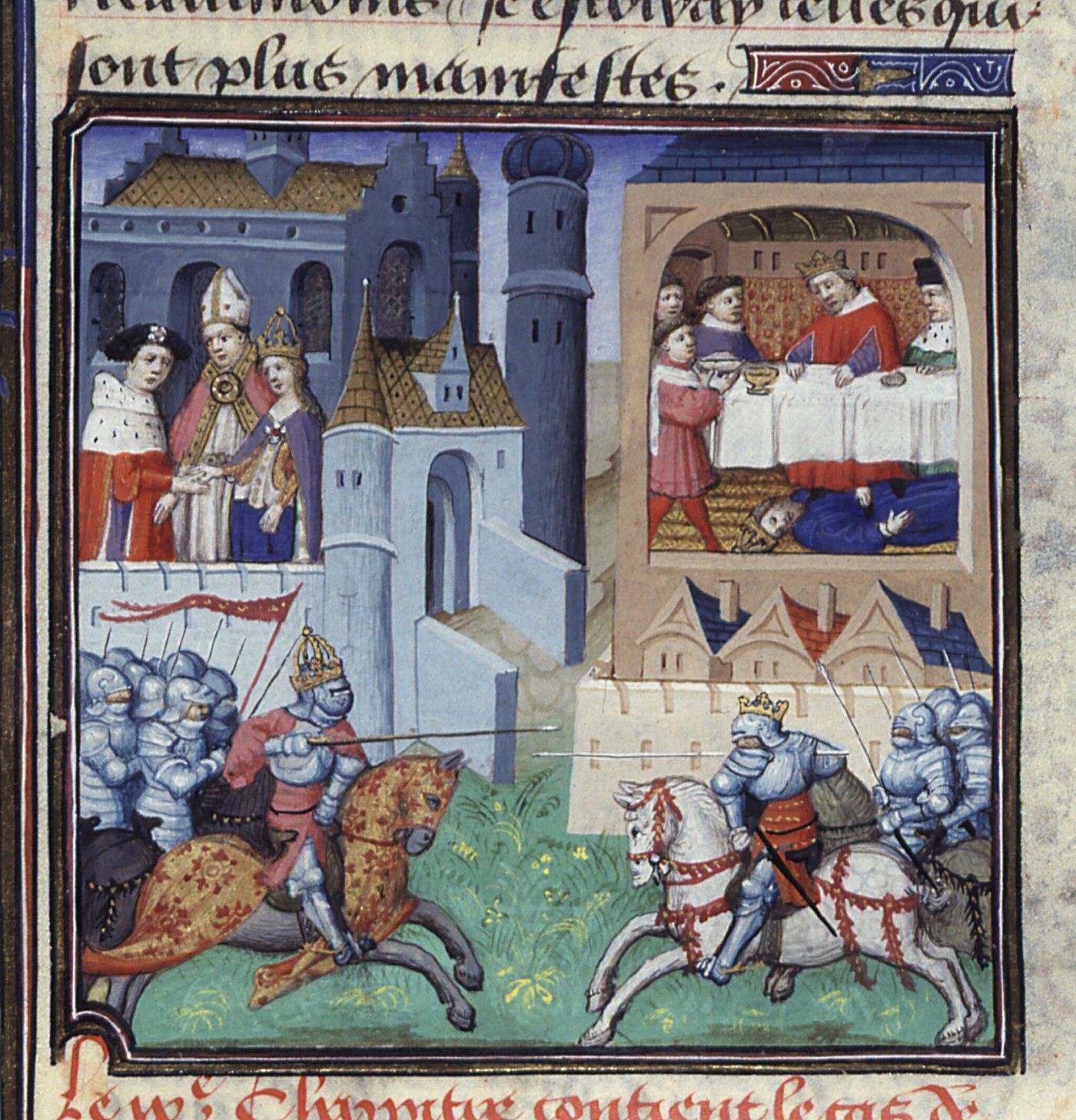 Medieval miniature of the battle of Manzikert with mounted knights