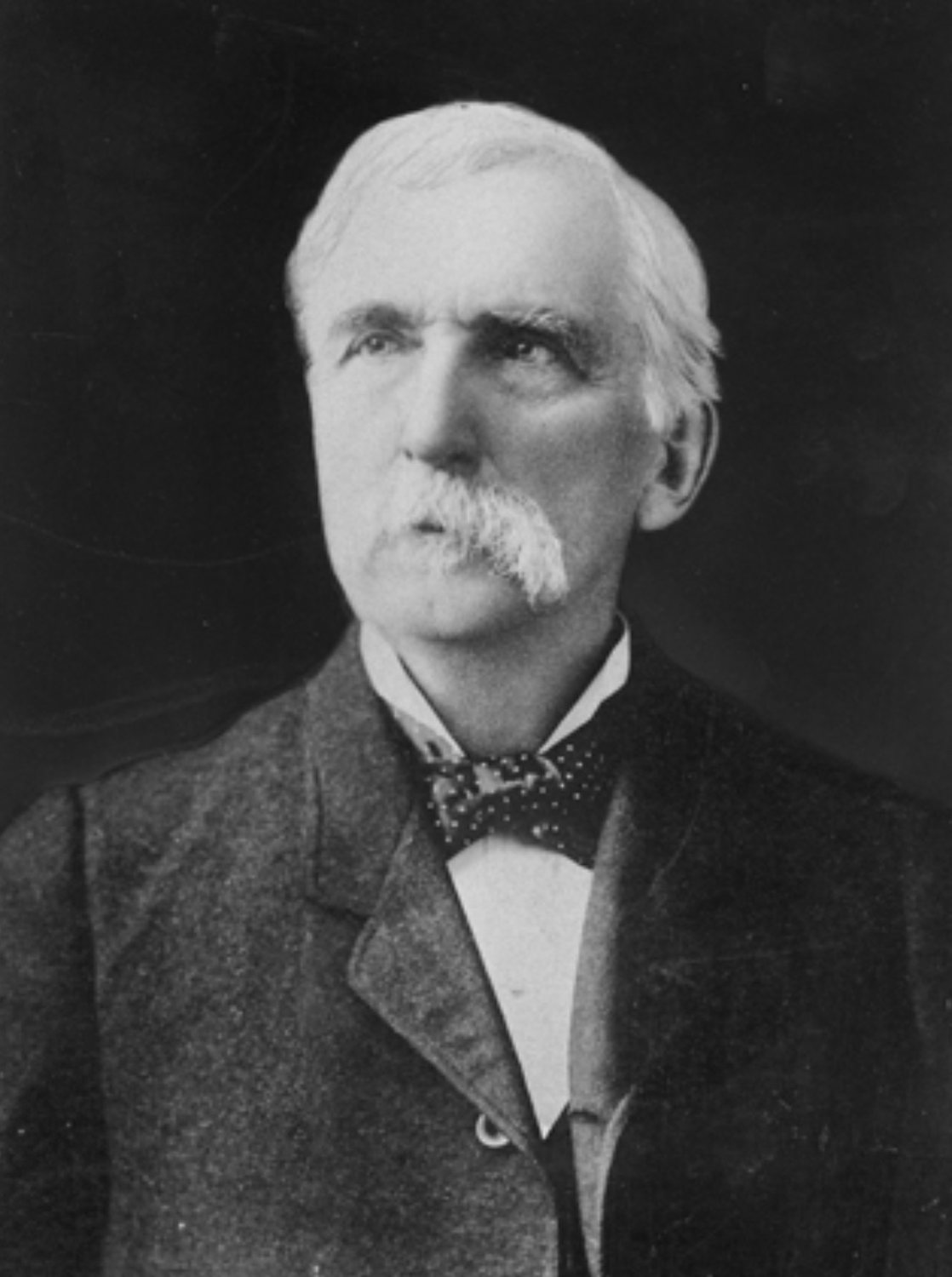 Black and white portrait photograph of an older Joshua Chamberlain with a long moustache