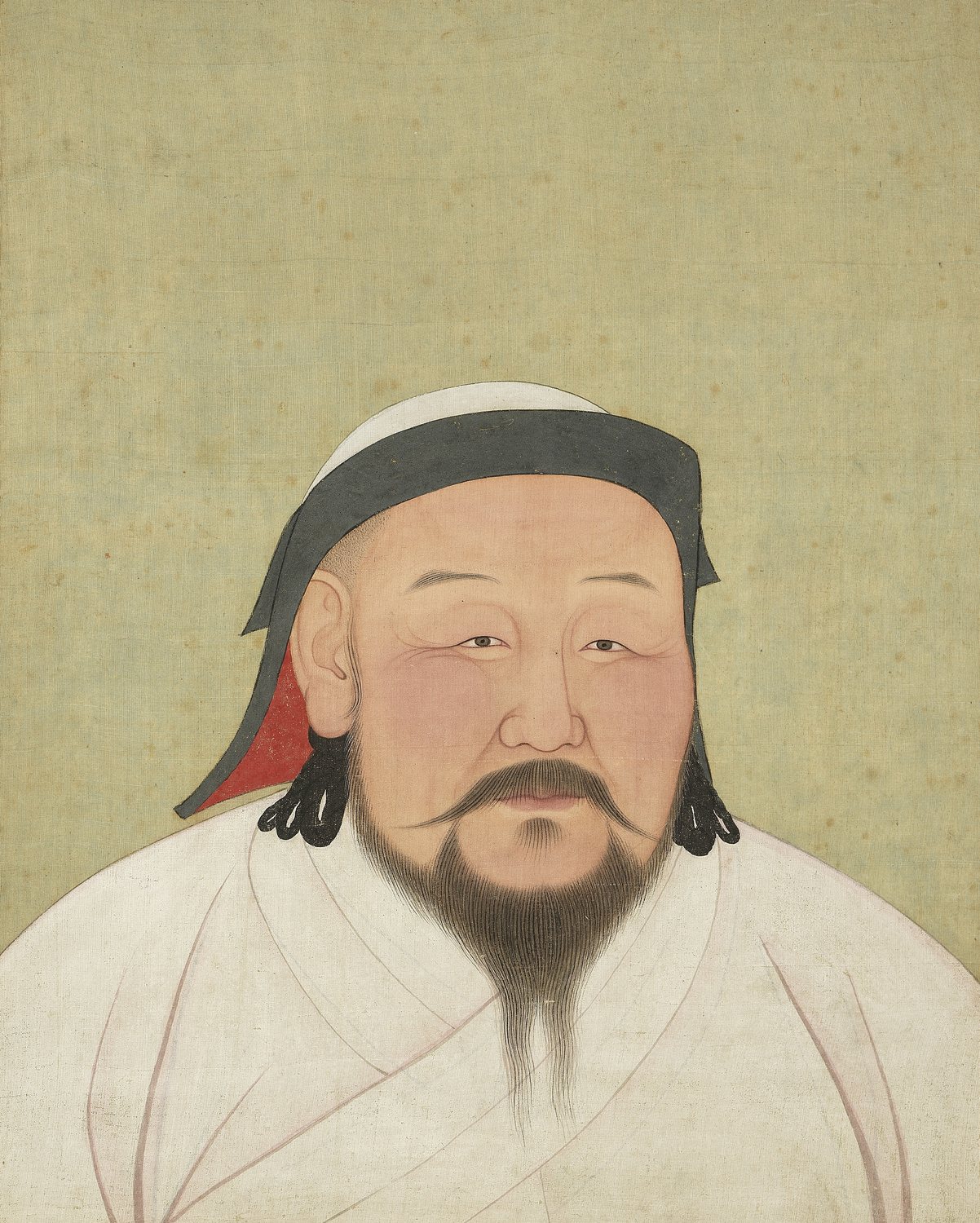 Chinese court portrait of Kublai Khan in a white robe and cap