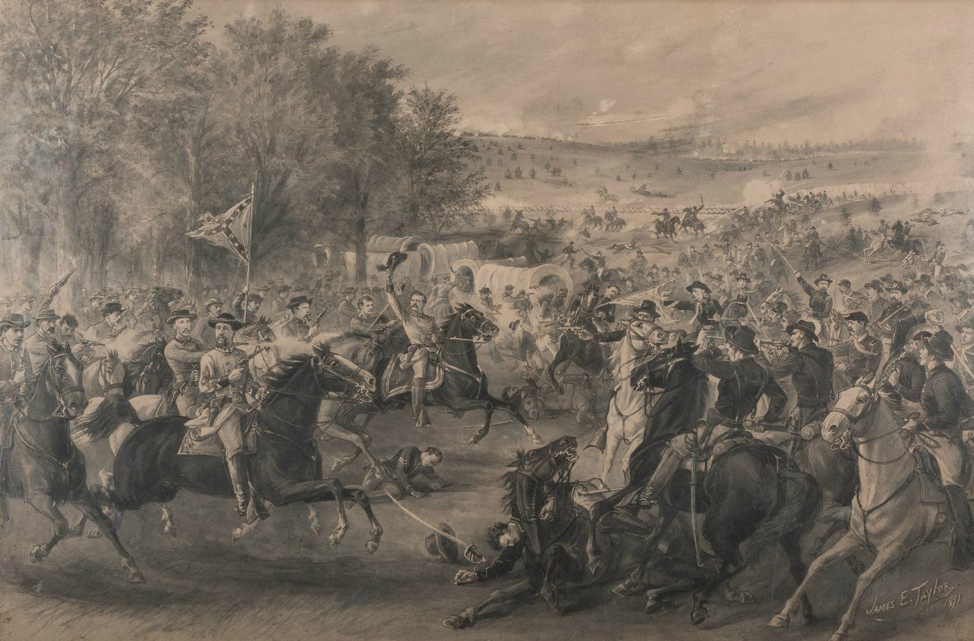 Confederate horsemen charging at Trevilian Station in 1864