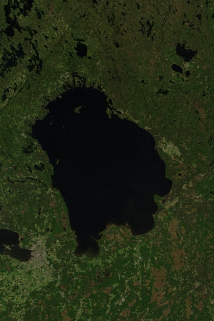 Satellite view of Lake Ladoga with St Petersburg at the lower left