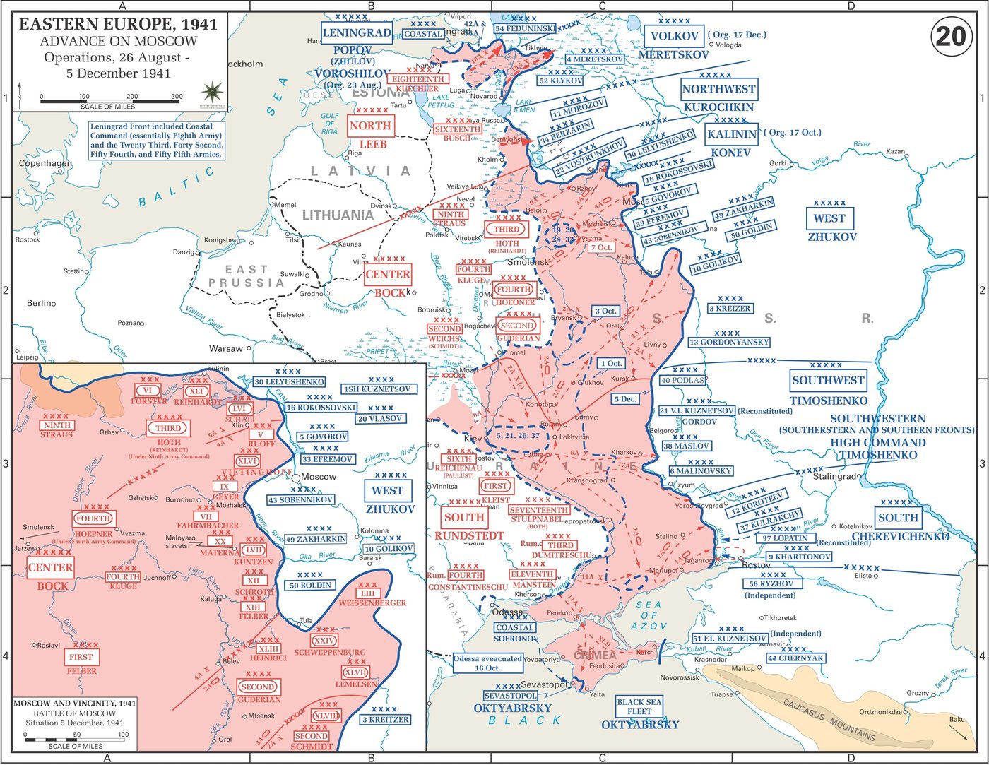 West Point map of the Eastern Front in autumn 1941, with the German advance in red reaching Leningrad and Lake Ladoga