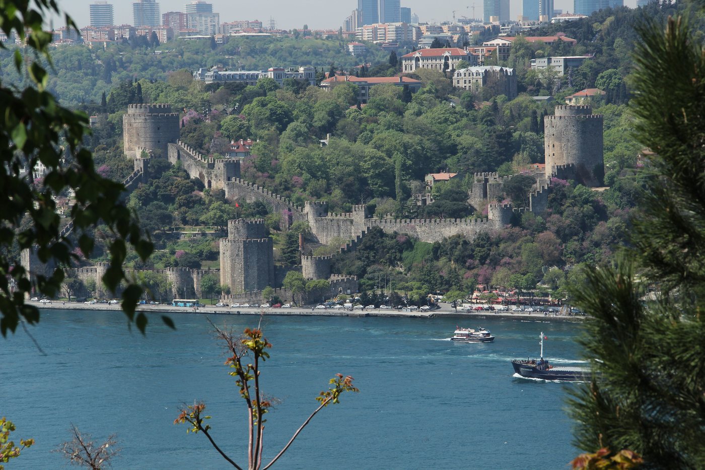 Stone towers and walls of Rumeli Hisarı fortress above the Bosphorus