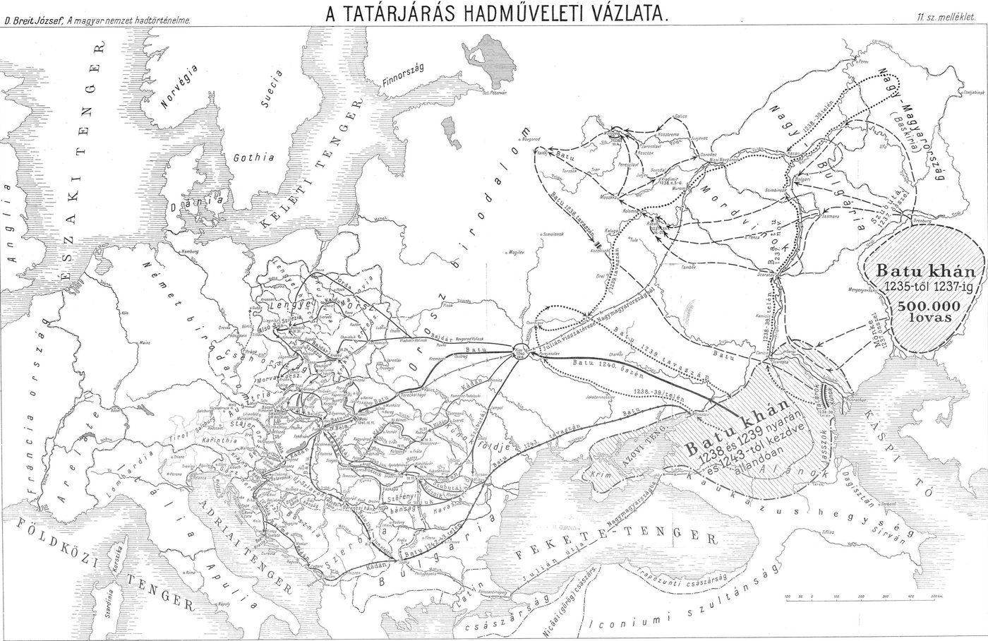 Dawna mapa Europy Wschodniej ze szlakami najazdu mongolskiego