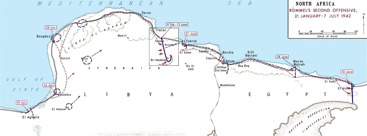 Mapa wojskowa wybrzeża Afryki Północnej od Libii po El Alamein w 1942 roku