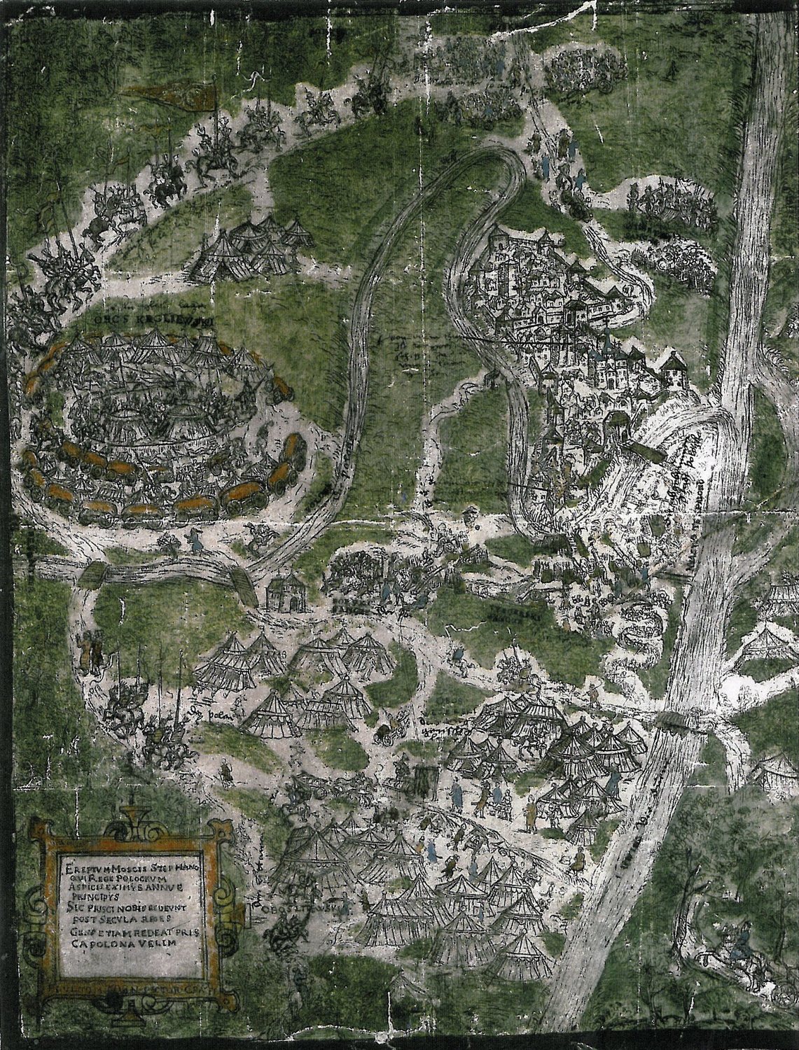 Old hand-drawn bird's-eye plan of the fortress of Połock and its surroundings during the siege