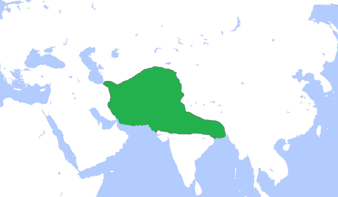 Locator map of Asia with the Ghurid empire shaded green from Afghanistan to northern India