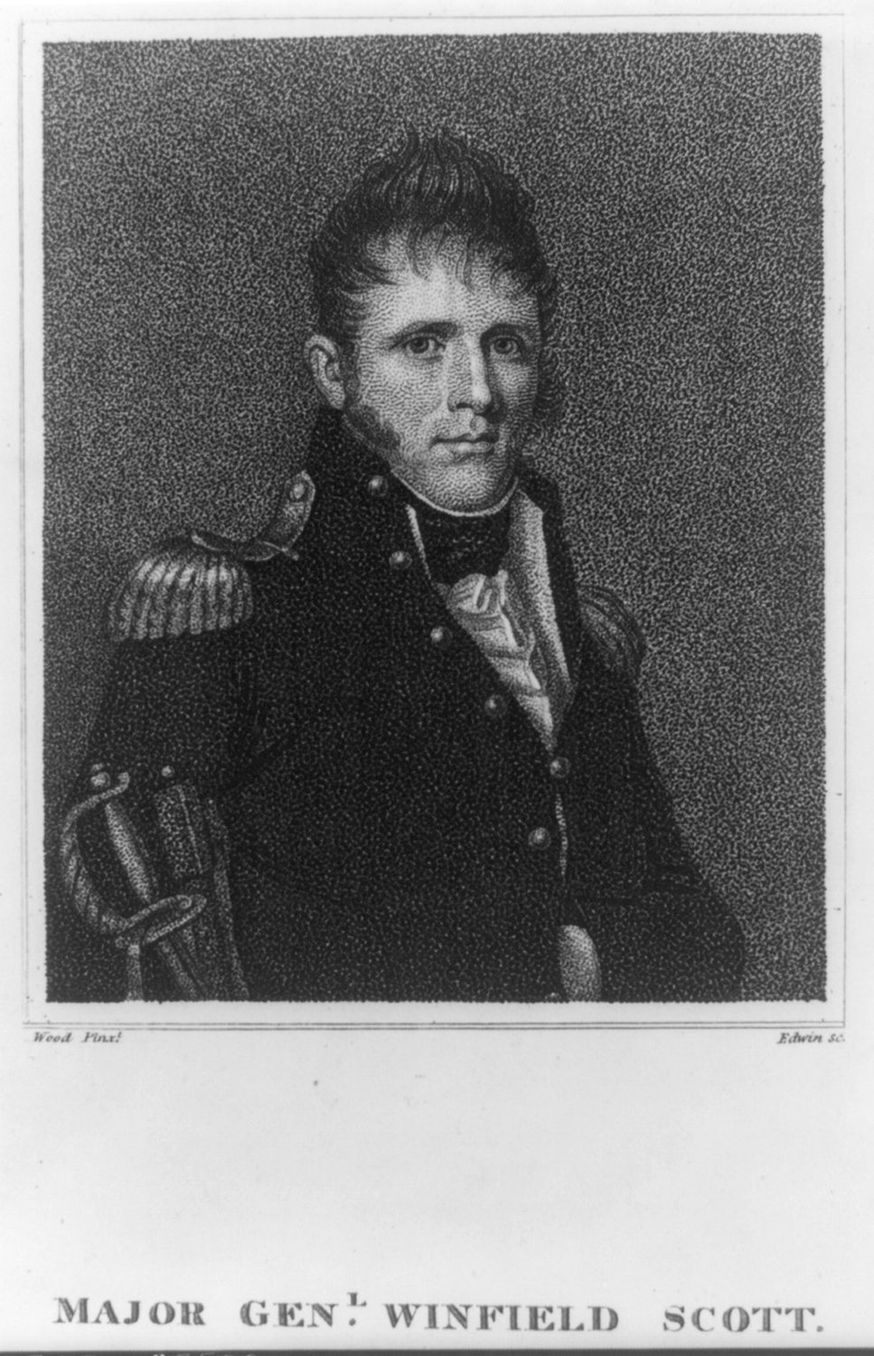 Engraved portrait of a young Winfield Scott in uniform with epaulettes